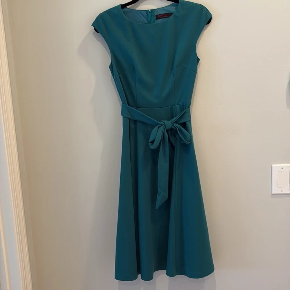 Elegant Teal Cap Sleeve Dress - Picture 3 of 15